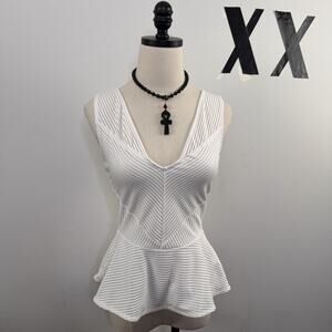 Vintage 90s BEBE White Peplum Cami Tank Cropped Top Fairy Indie Y2K Balletcore S